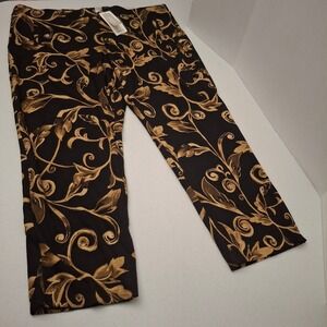 NWT Chicos‎ So Slimming Juliet Slim Leg Pants Black Gold Scroll Print Size 20 4R